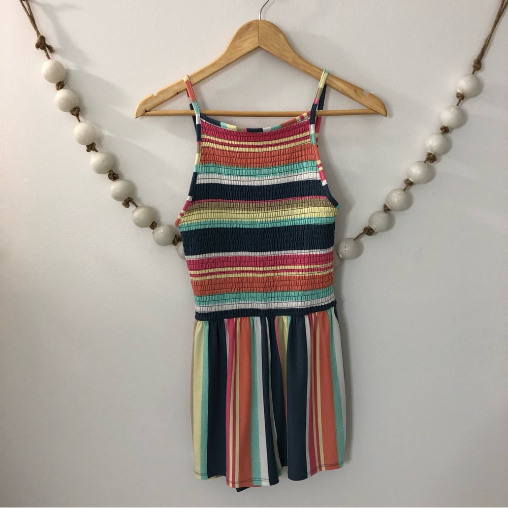 Derek Heart Romper Striped Multi-Color Juniors Romper Medium Smocked Top